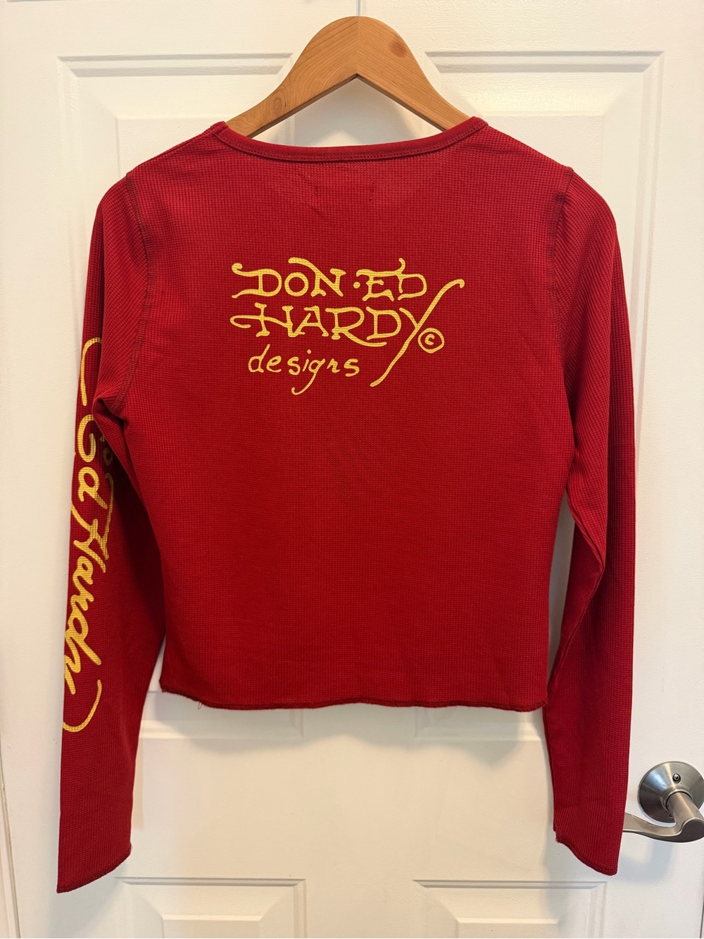 Women’s Ed Hardy Crawling Tiger Thermal Top Long Sleeve Tee - Wine - Size Large - Picture 8 of 12